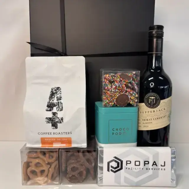 Personalised candy bars included in a corporate gift hamper - personalised chocolate wrappers