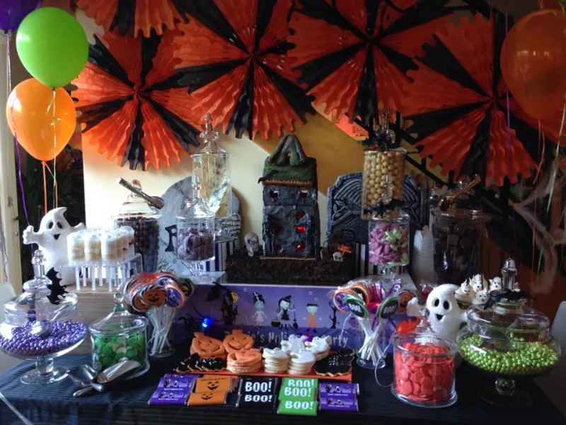 Colourful Halloween candy buffet for guests