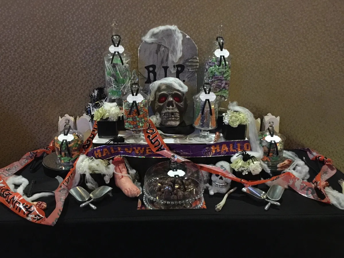 Graveyard themed Halloween candy buffet