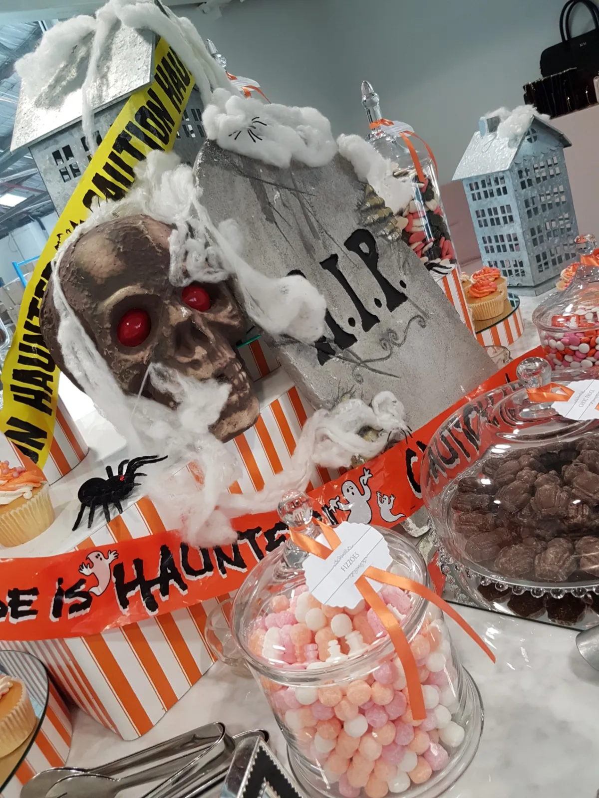 Halloween tombstone detail on candy buffet